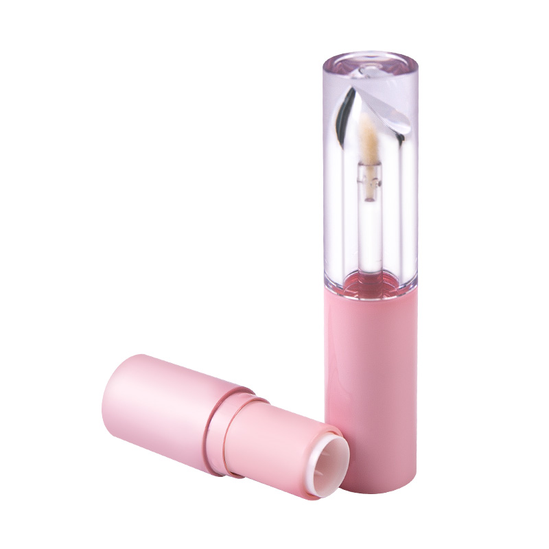 Pink Monoblock Lip Gloss and Lipstick Tube with Integrated Cosmetic Packaging