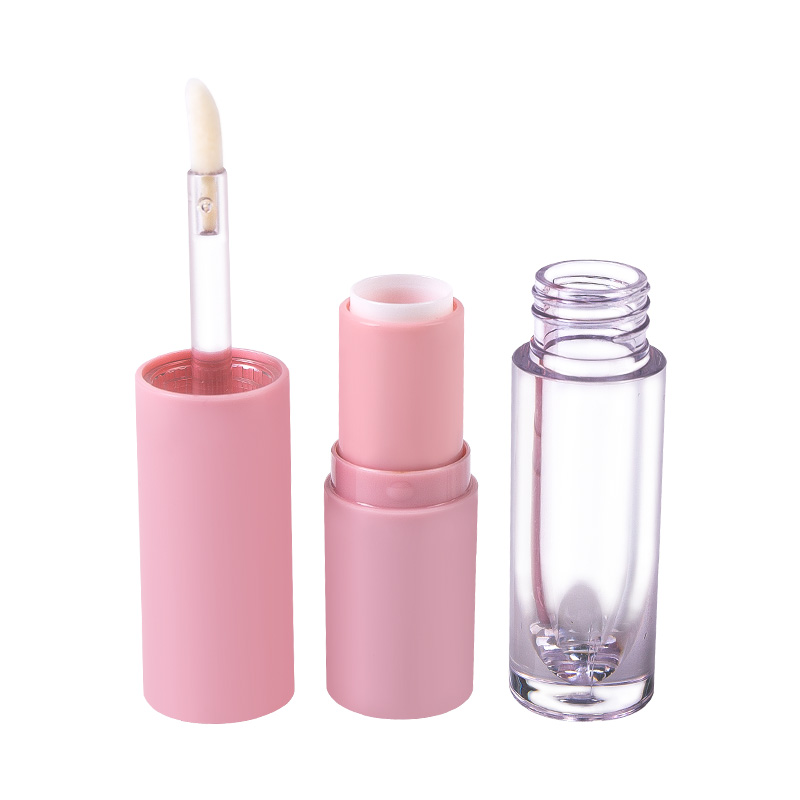 Pink Monoblock Lip Gloss and Lipstick Tube with Integrated Cosmetic Packaging