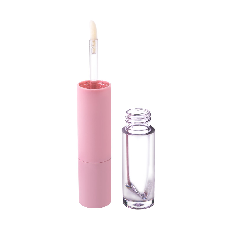 Pink Monoblock Lip Gloss and Lipstick Tube with Integrated Cosmetic Packaging