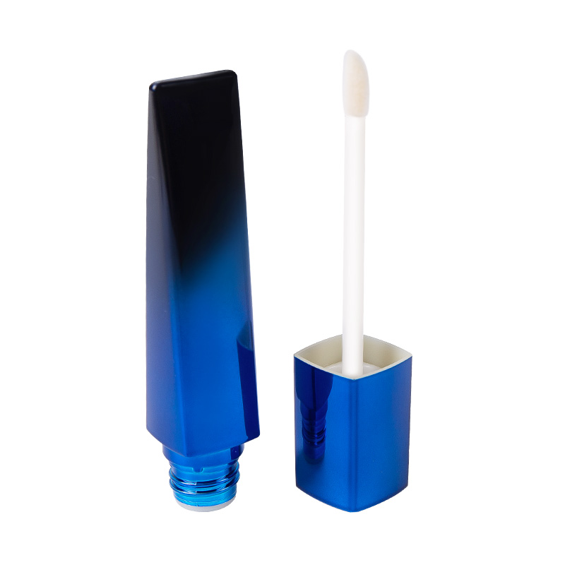 Blue Gradient Diamond-shaped Flat Bottle with Round Cap and Spiral Lip Gloss Tube