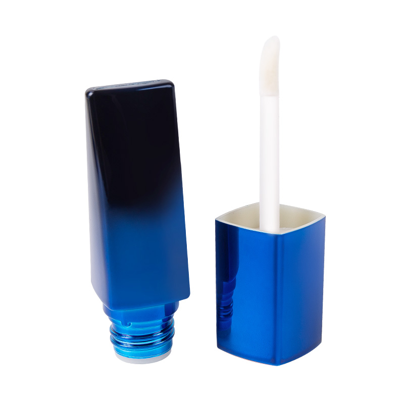 Blue Gradient Diamond Shape Mini Flat Bottle Round Cap Bottom Spiral Lip Gloss Tube Packaging