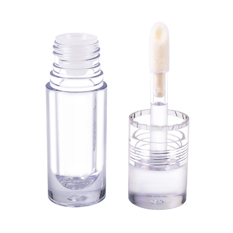 Fully transparent cylindrical glass texture short large brush head Lip Gloss Tube Packaging